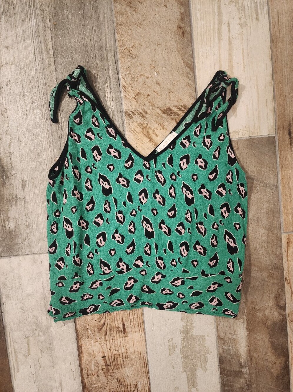 Green Animal Print Tank Top with Pink & Black Spots